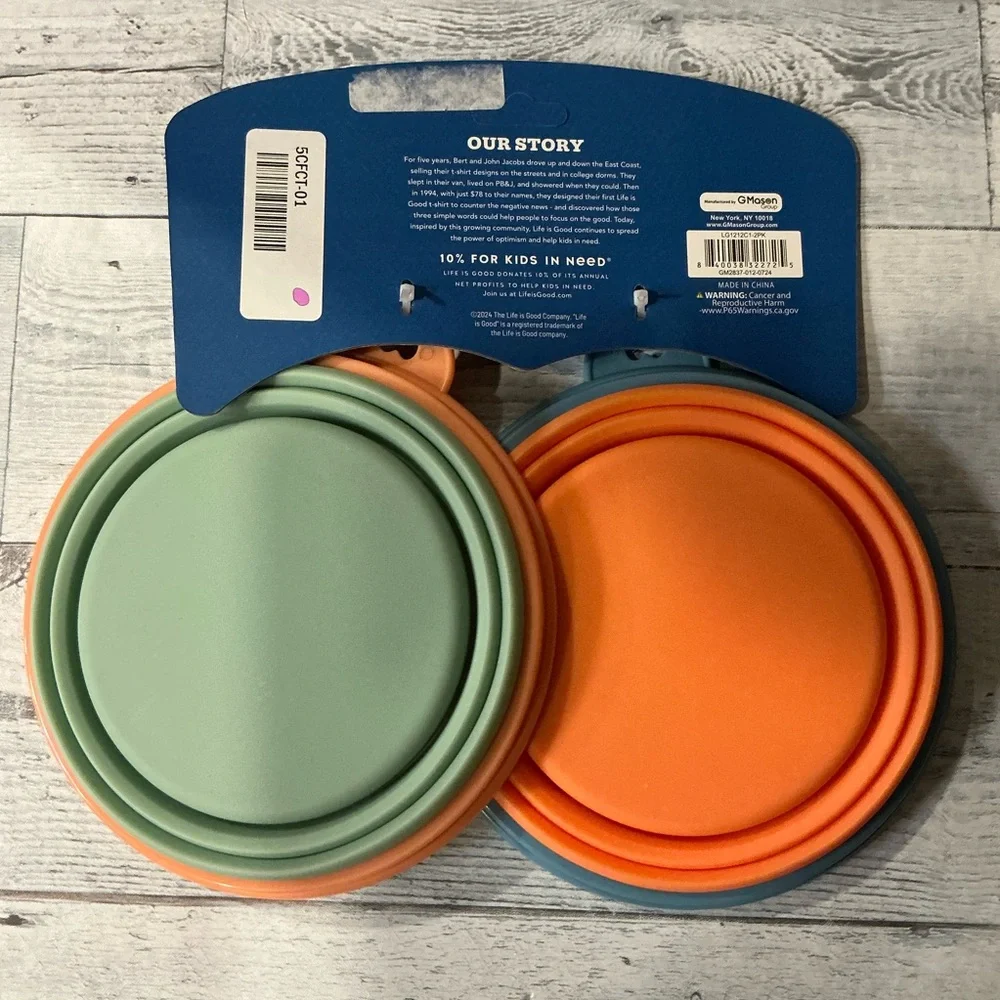 Life is Good 2Pc Sun/Camping Collapsible Travel Pet Bowl - 34 oz.